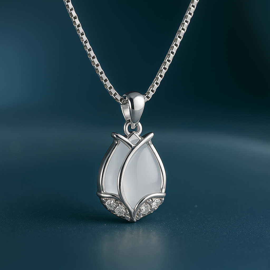 Silver White Rosebud Pendant Silvish