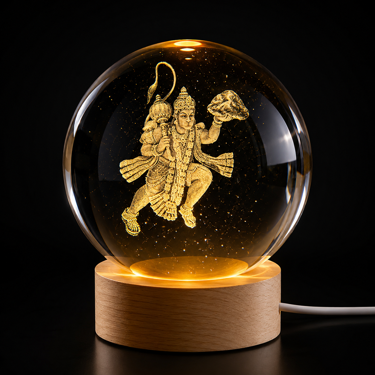 Hanuman Ji 3D Crystal LED Lamp Silvish