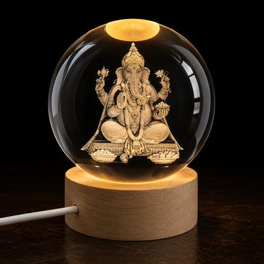 Ganesh Ji 3D Crystal LED Lamp Silvish