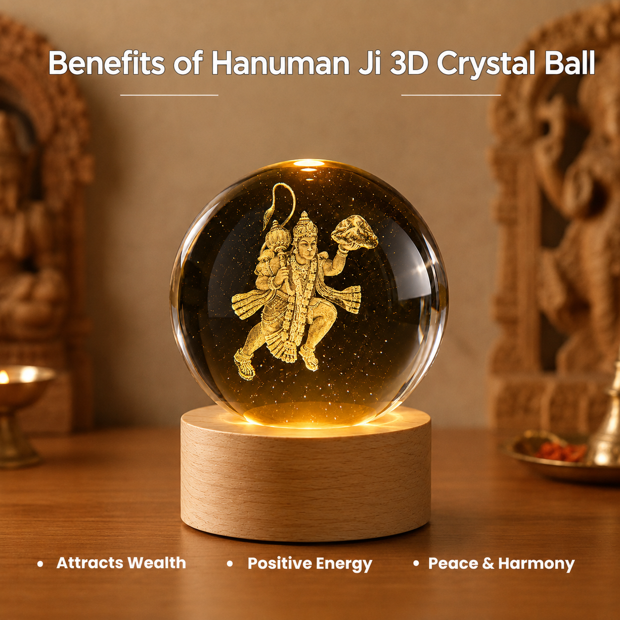 Hanuman Ji 3D Crystal LED Lamp Silvish