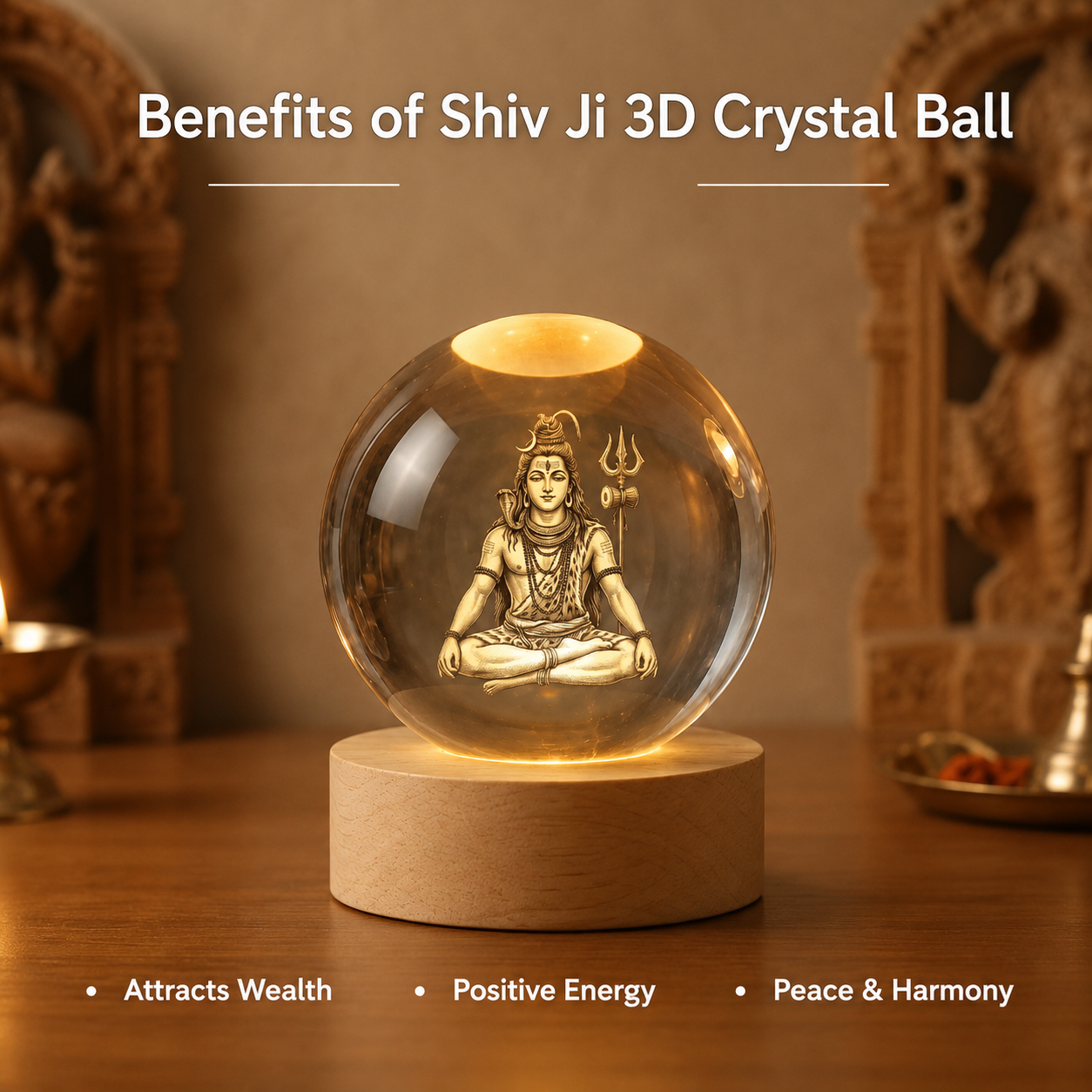 Lord Shiva 3D Crystal Ball Lamp Silvish