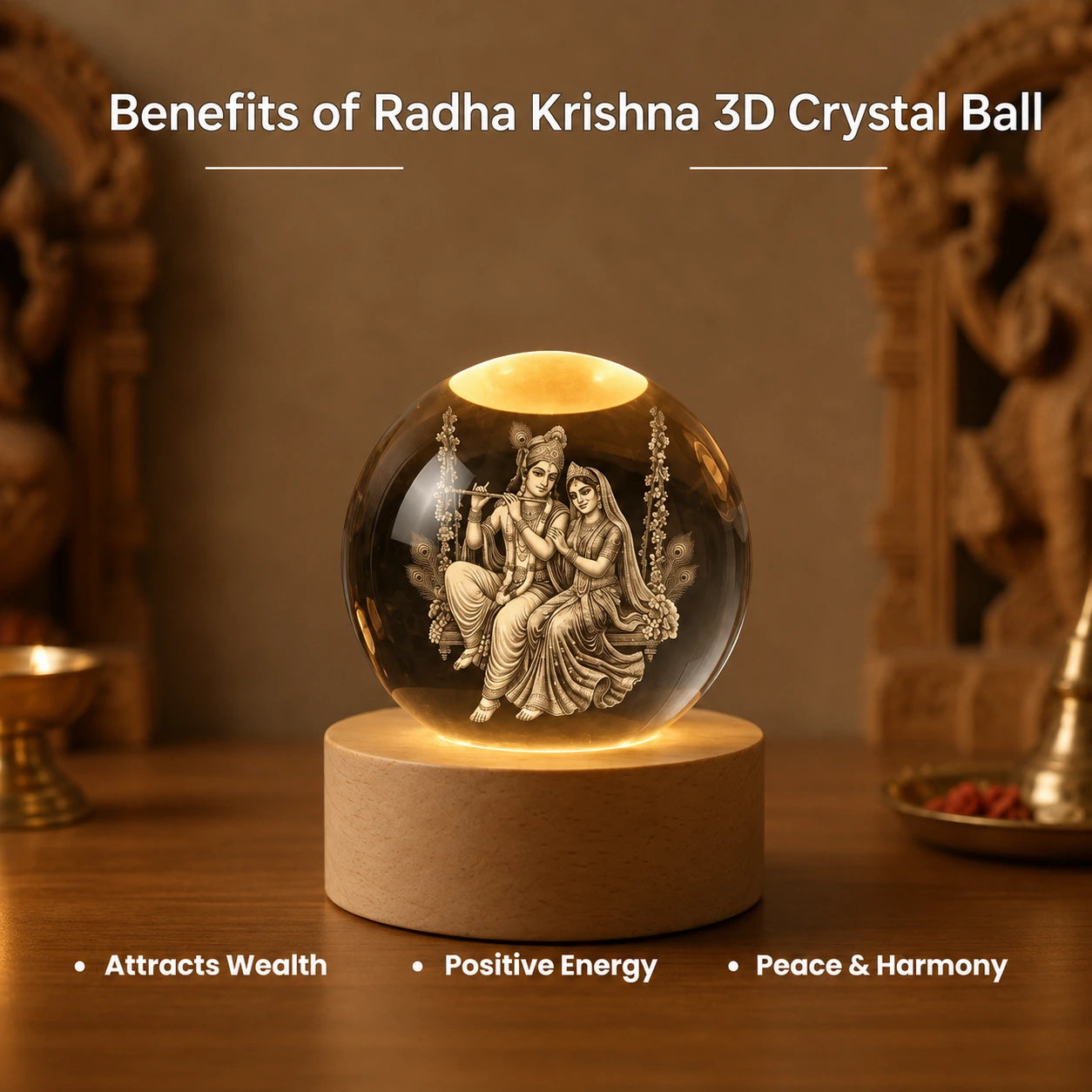 Radha Krishna 3D Crystal Ball LED Night Lamp Silvish