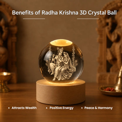 Radha Krishna 3D Crystal Ball LED Night Lamp Silvish