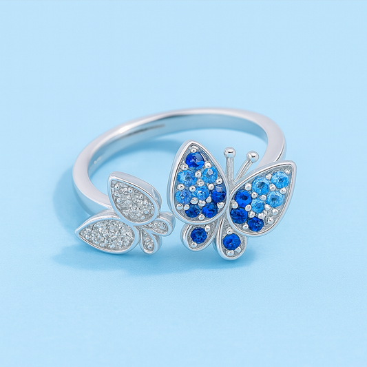 Silver Dancing Butterflies Ring
