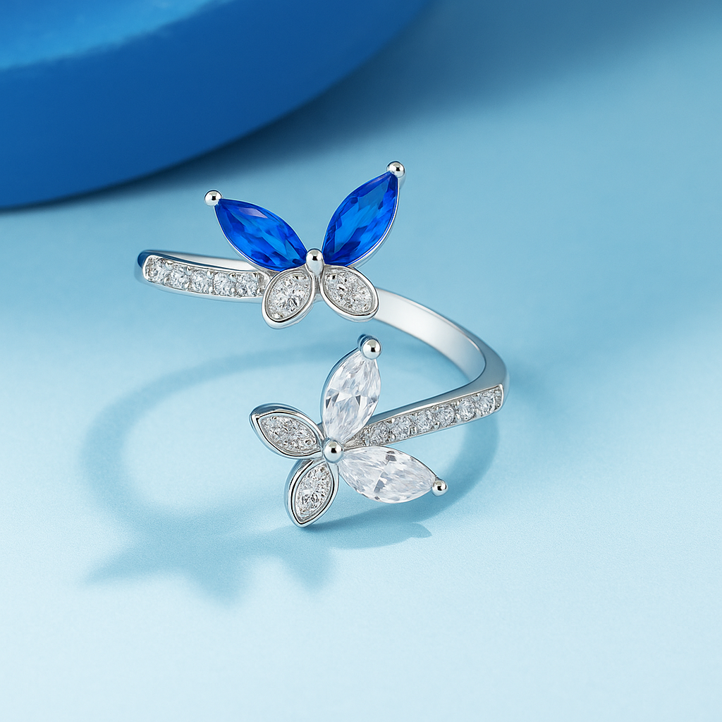 Silver Blue Muse Butterfly Ring