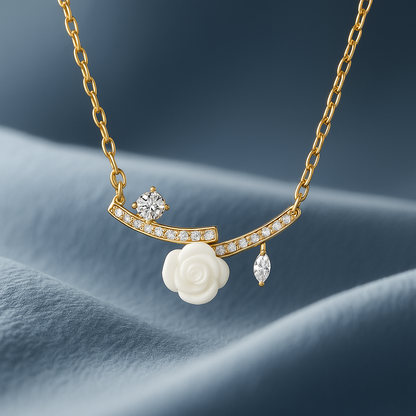 Gold Plated White Rose Pendant