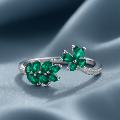 Silver Green Gemstone Leafs Ring