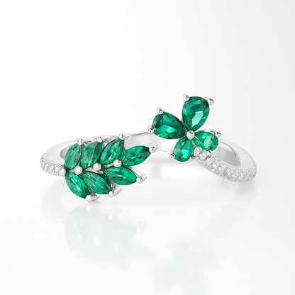 Silver Green Gemstone Leafs Ring