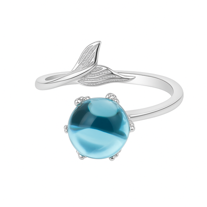 Silver Blue Crystal Mermaid Stone Ring