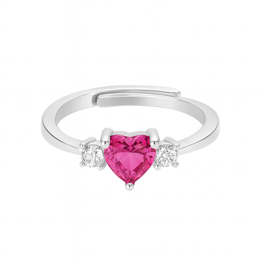 Silver Pink Gemstone Heart Ring