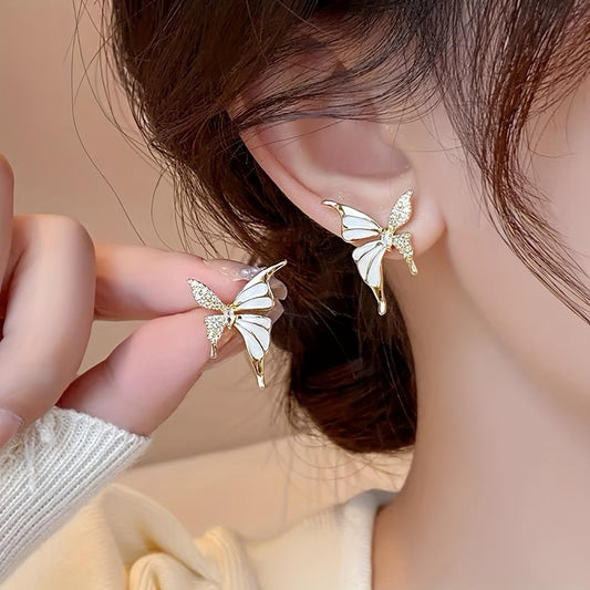 Crystal Flower Butterfly Stud Earrings