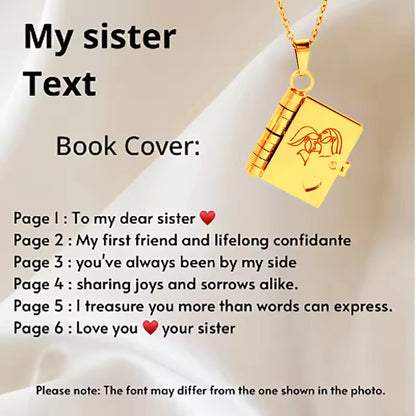 To My Sister Engraved Book Locket Necklace