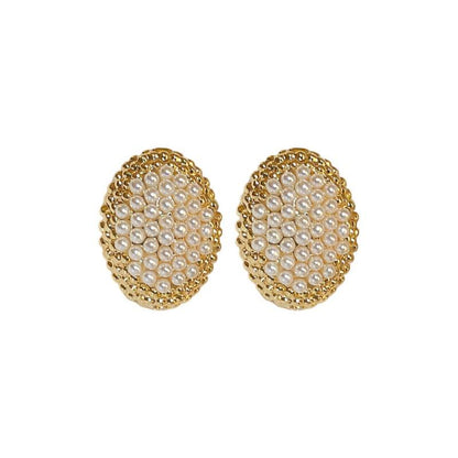 Vintage Oval Pearl Stud Earrings