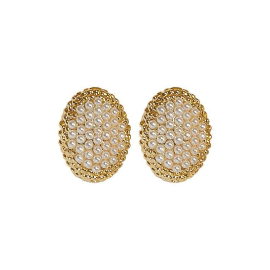 Vintage Oval Pearl Stud Earrings