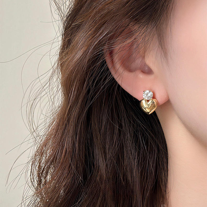 Minimalist Gold Diamond Love Earrings