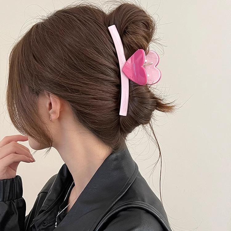 Pink heart Hair Claw Clip (Set of 4) Silvish