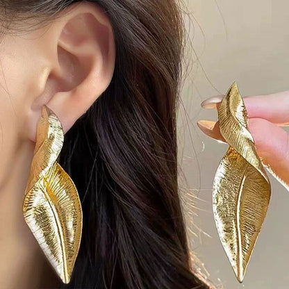 Golden Leaf Twist Statement Earrings