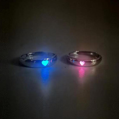 Glow in Dark Heart couple ring set