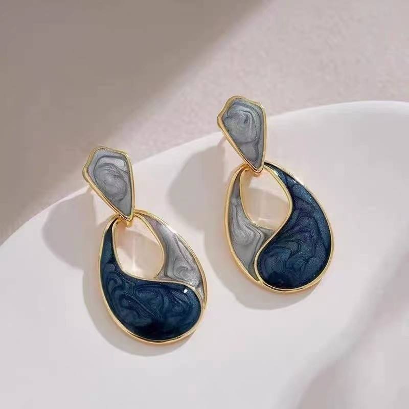 Golden Enamel Teardrop Earrings