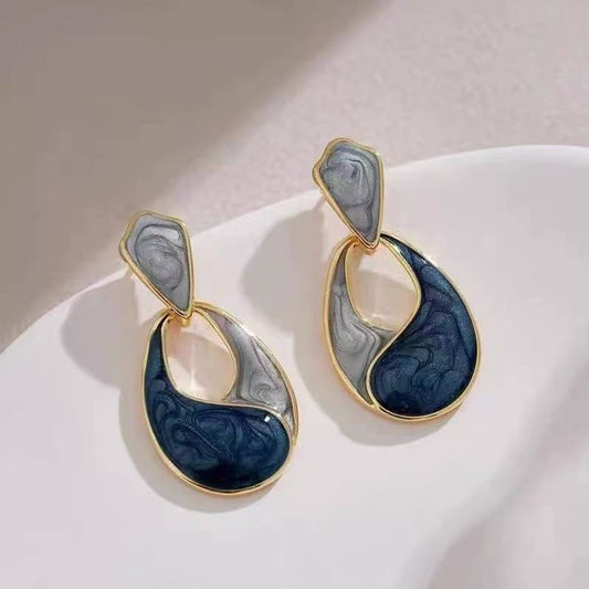Golden Enamel Teardrop Earrings