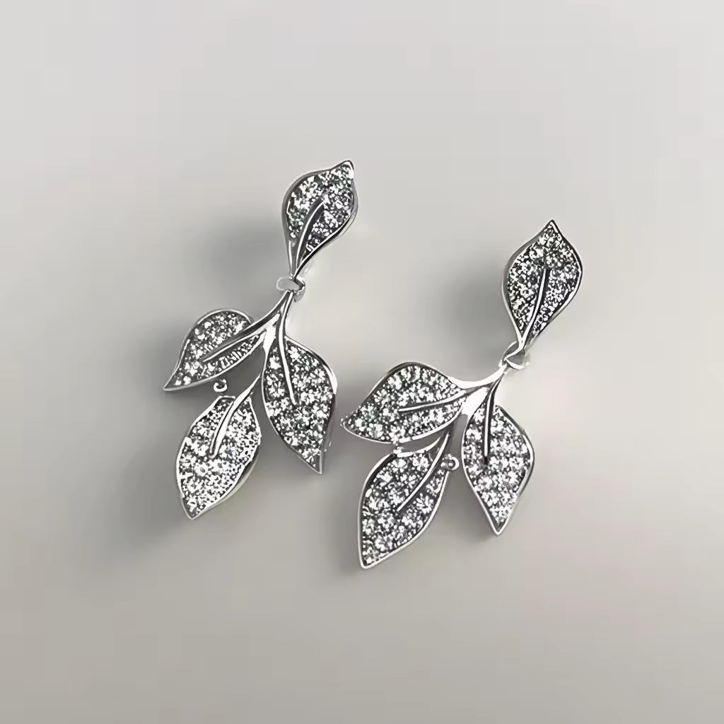 Retro Diamond Leaf Drop Earrings