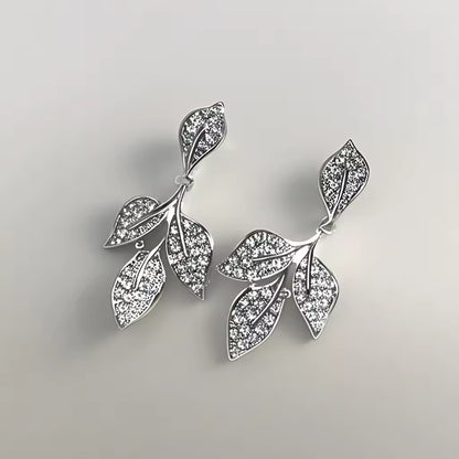 Retro Diamond Leaf Drop Earrings