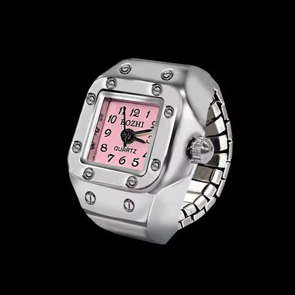 Pink Pixel Ring Watch Silvish