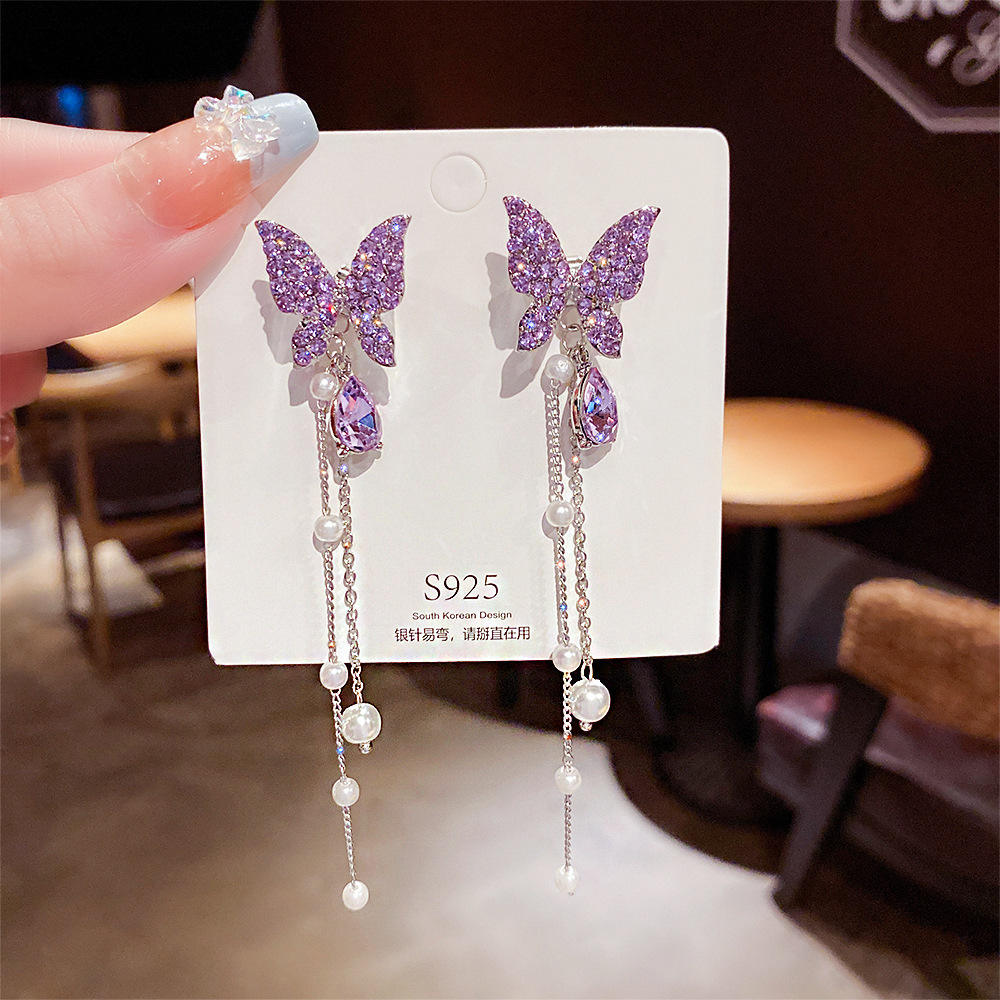 Lavender Dream Diamond Butterfly Earrings