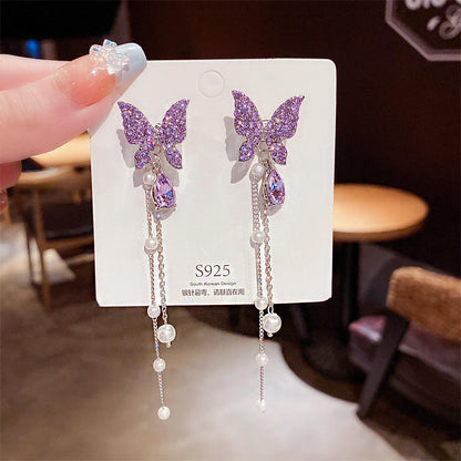 Lavender Dream Diamond Butterfly Earrings