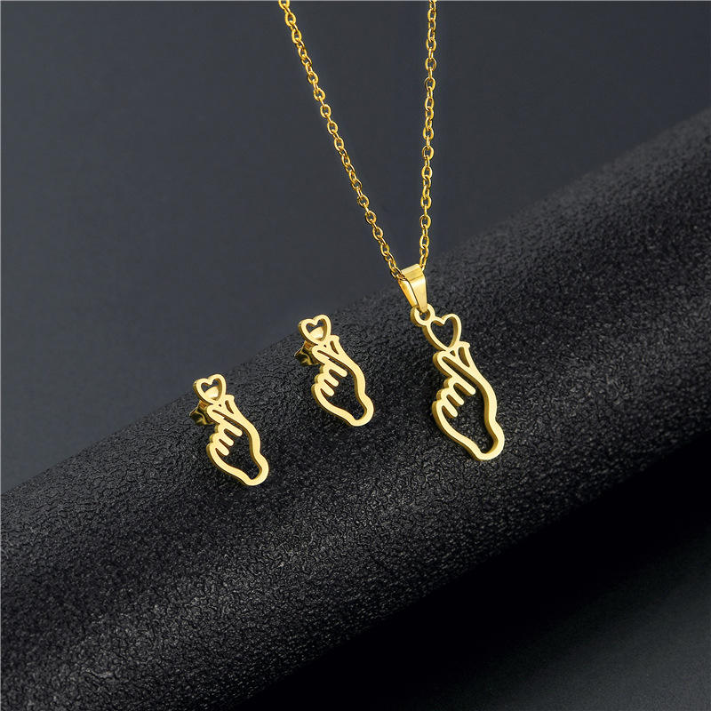 Hollow Out Palm Necklace Earring Set
