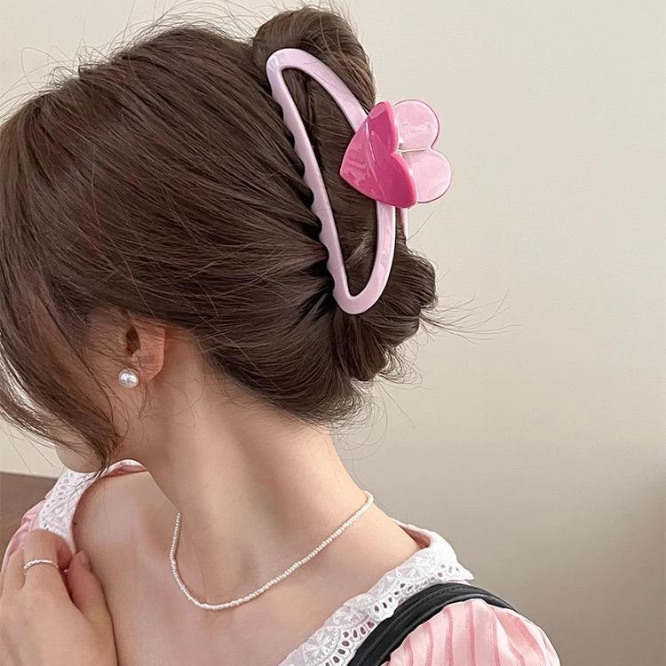 Pink heart Hair Claw Clip (Set of 4) Silvish