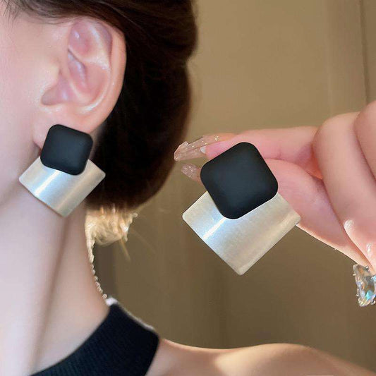 Silver Matte Square Stud Earrings