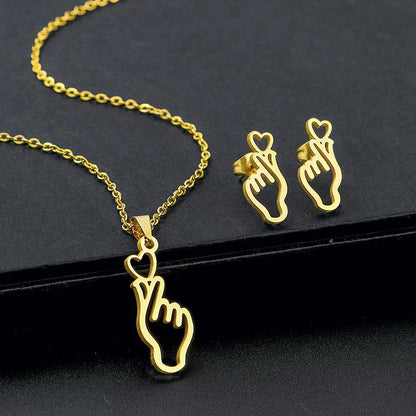 Hollow Out Palm Necklace Earring Set