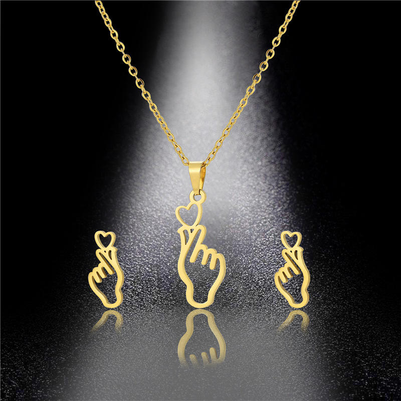 Hollow Out Palm Necklace Earring Set