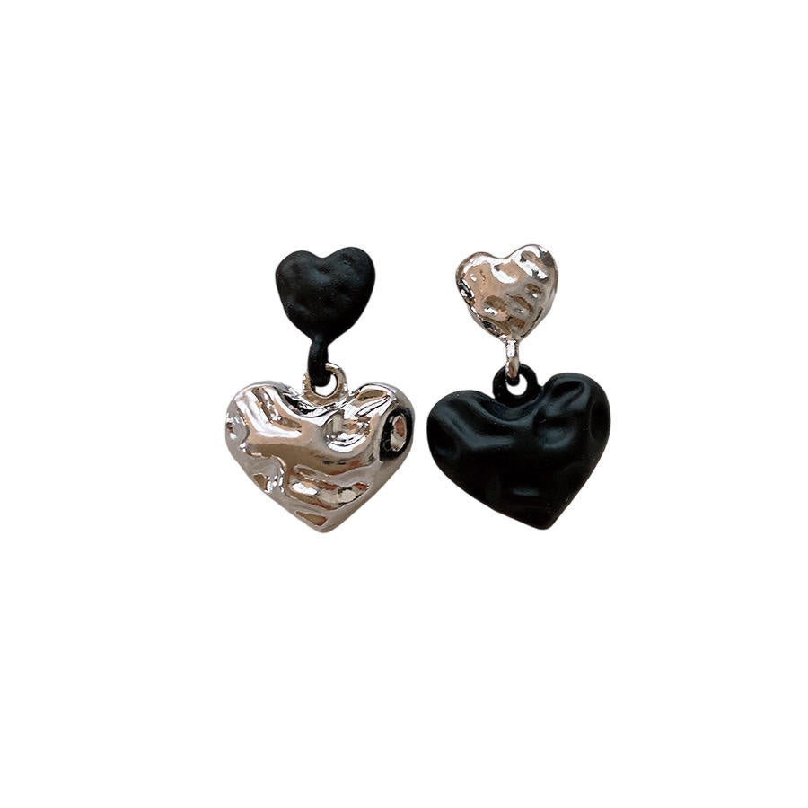 Silver Onyx Double Heart Statement Earrings