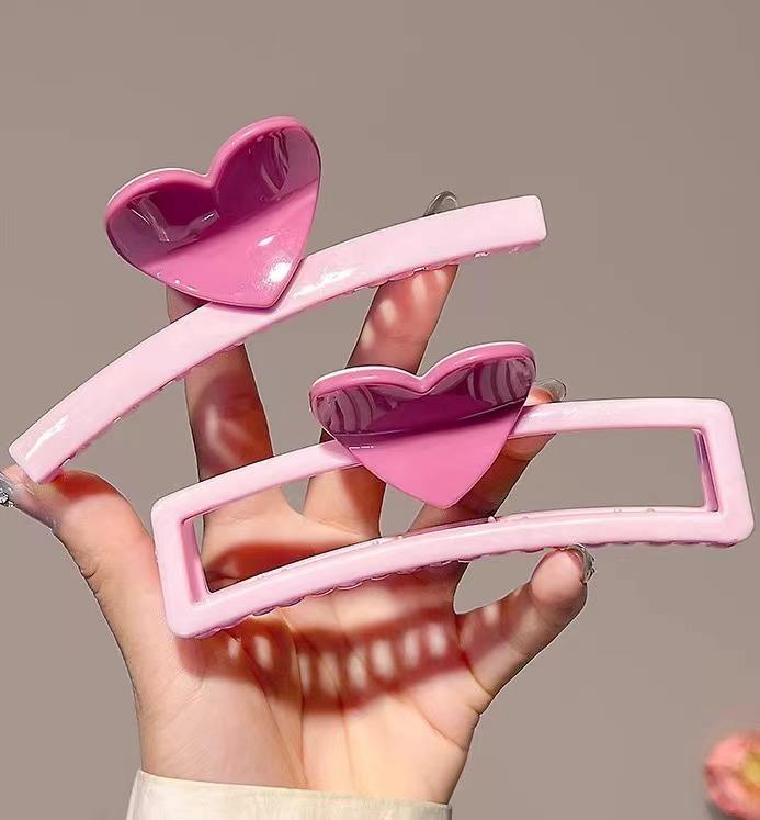 Pink heart Hair Claw Clip (Set of 4) Silvish