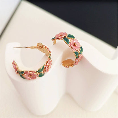 Retro Camellia Blush Enamel Stud Earrings Yiwu Baochai E-Commerce Firm