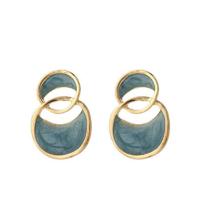 Korean Geometric Double Arc Blue Drop Earrings