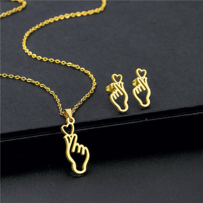Hollow Out Palm Necklace Earring Set