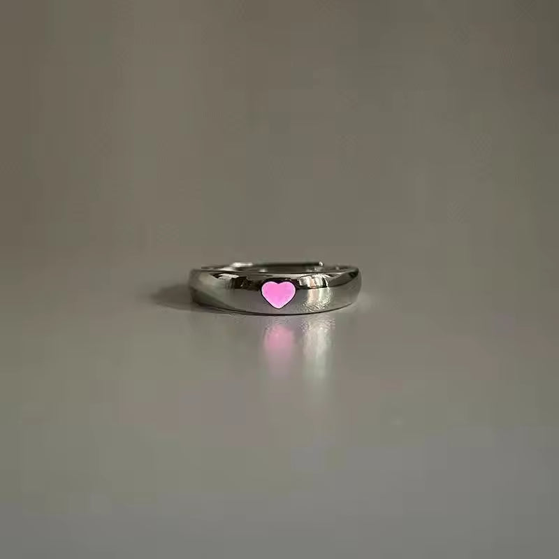 Glow in Dark Heart couple ring set