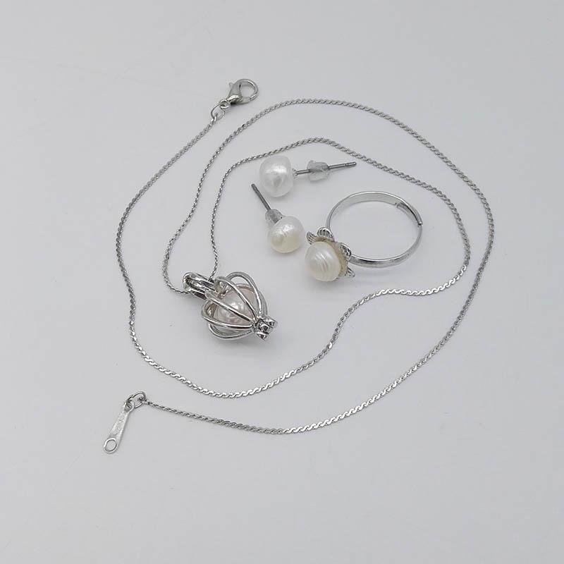 Natural Oyster Freshwater Ocean Pearl Necklace Ring Earrings Set