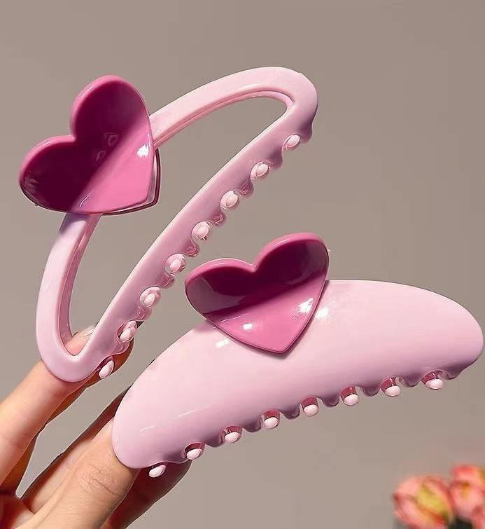 Pink heart Hair Claw Clip (Set of 4) Silvish