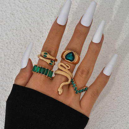 New Fashion Green Snake Ring Set for Women