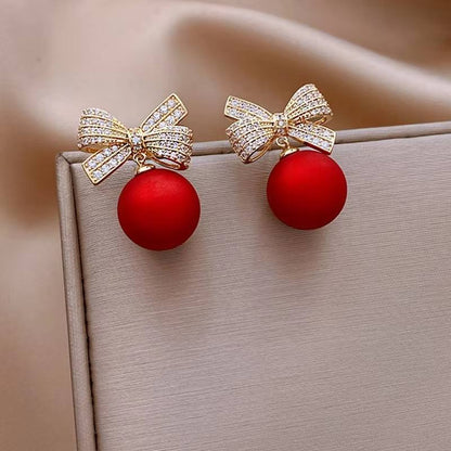 Scarlet Ribbon Pearl Drop Red Earrings