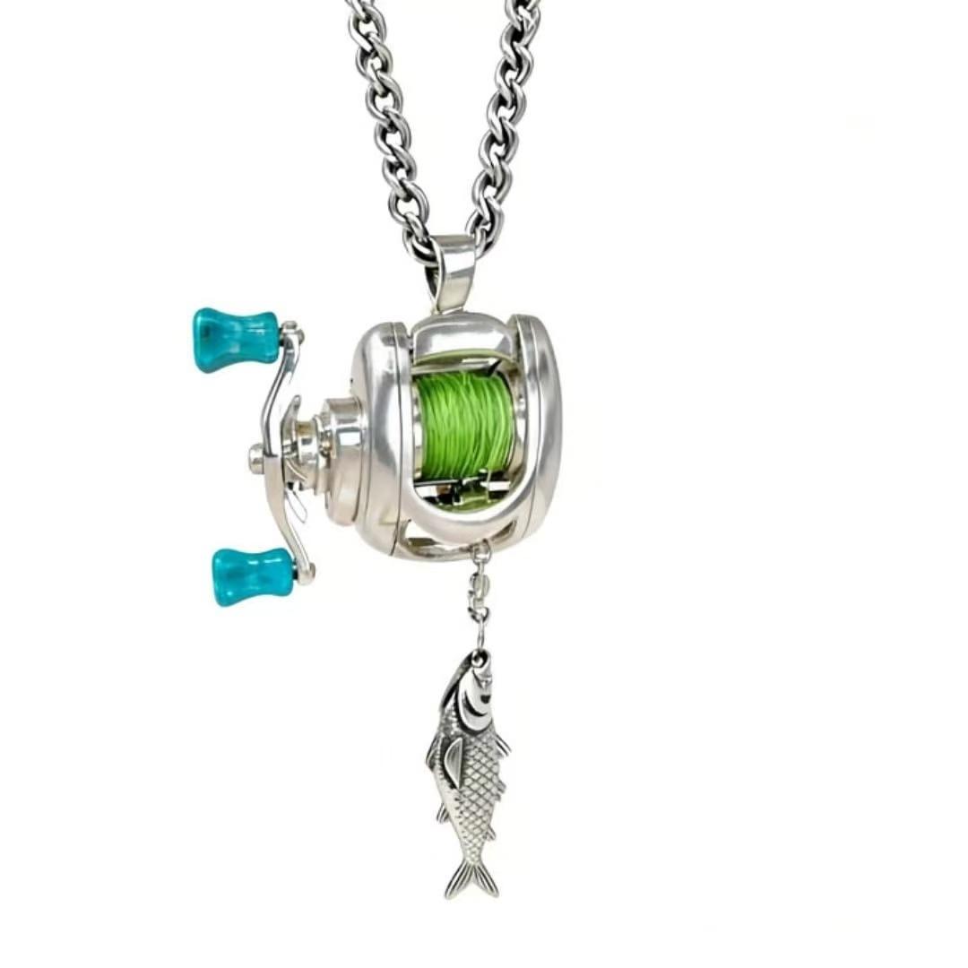Fish Reel Hook Necklace Silvish