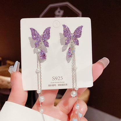 Lavender Dream Diamond Butterfly Earrings
