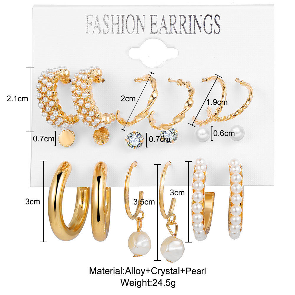 9 Pairs Gold Pearl Earrings Set Yiwu Zhuchai E-Commerce Firm