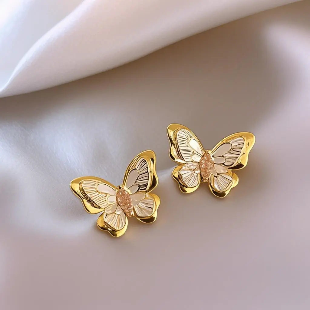 Super Fairy Butterfly White Oil Earrings