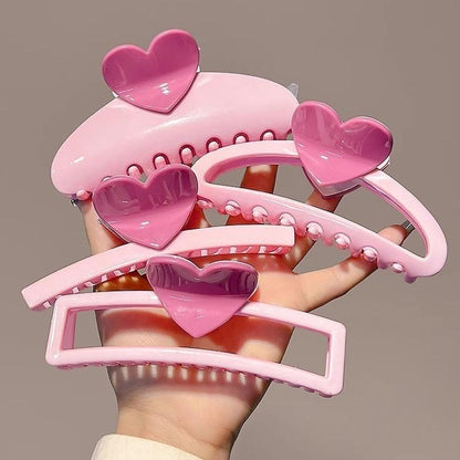 Pink heart Hair Claw Clip (Set of 4) Silvish