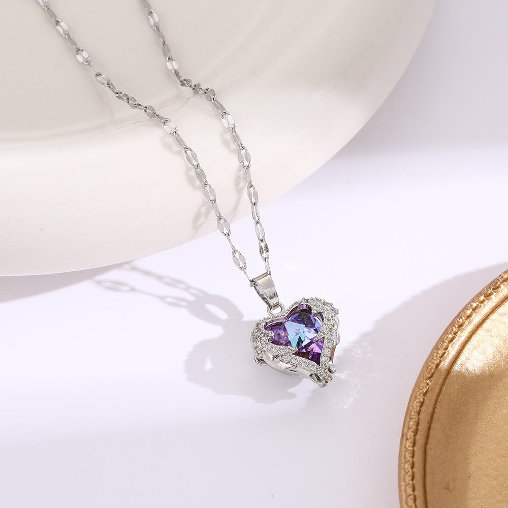 Royal Amethyst Heart Crystal Pendant Necklace Hunan Haoyi